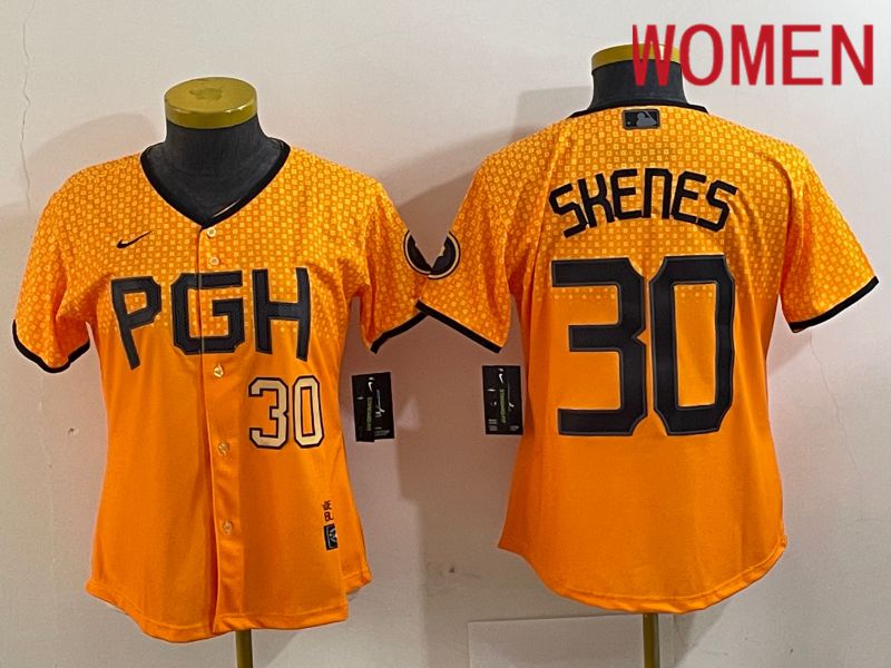 Women Pittsburgh Pirates 30 Skenes Yellow City Edition 2024 Nike MLB Jersey style 2